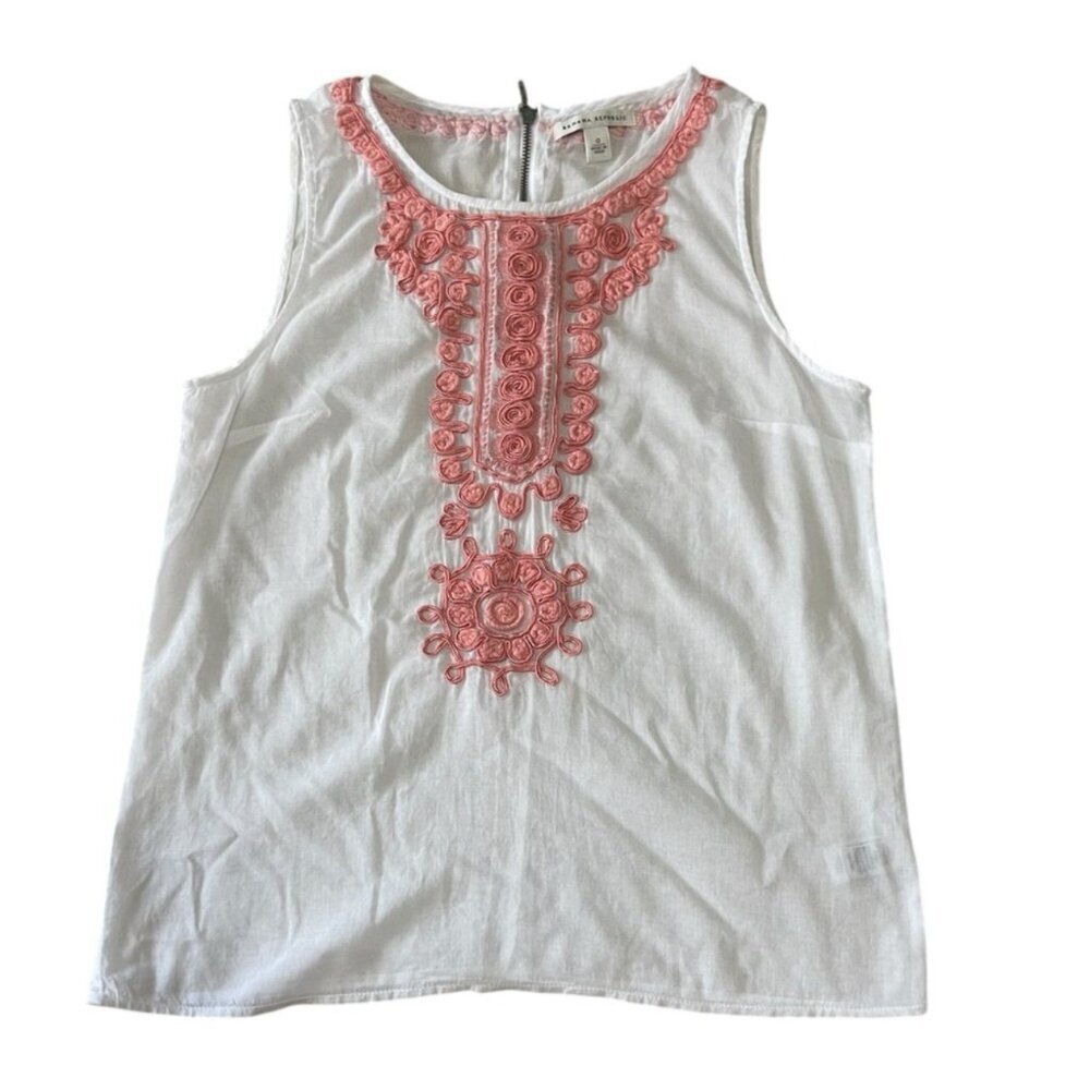 Banana Republic Women’s 100% Cotton Embroidered Tank Top in White & Pink Size 0